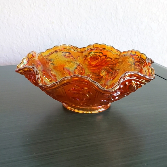 Imperial Glass Company Other - Vintage Imperial Glass Co Marigold Carnival Glass Open Rose Bowl Dish